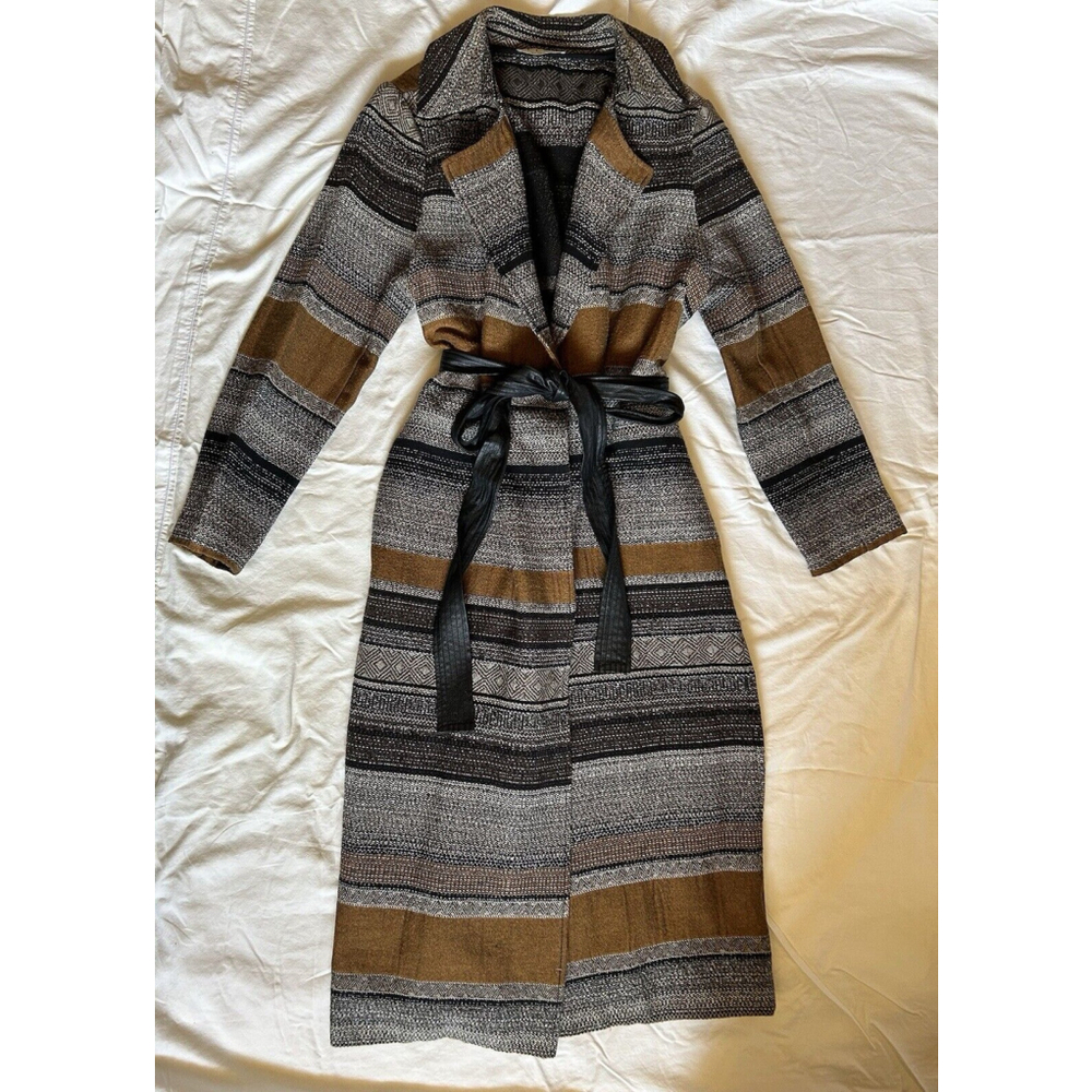 ELVI Designer Fashion Trench Coat UK Sz 14 Brown/Grey/Black, With Leather Belt